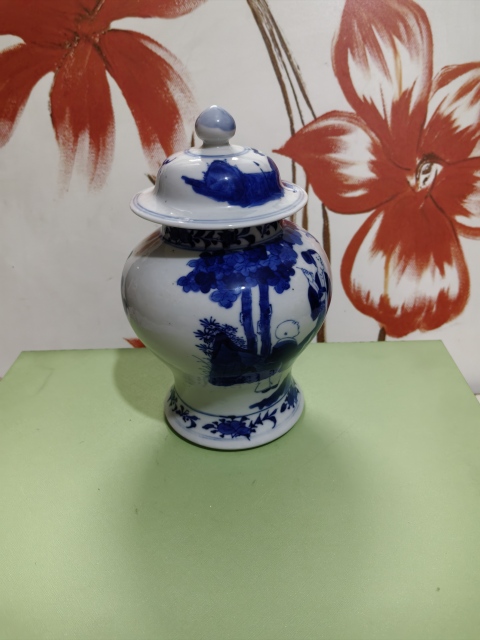 古玩陶瓷清光緒青花仕女嬰戲圖將軍罐拍賣，當前價格4800元