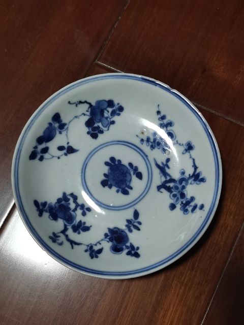 古玩陶瓷清康熙花卉紋青花盤拍賣,當前價格660元