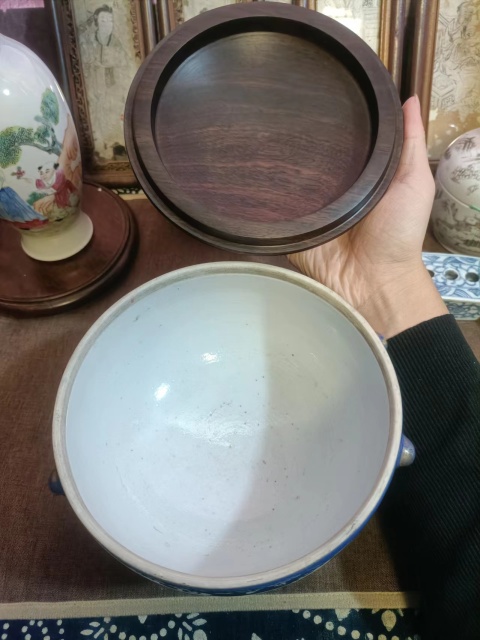 古玩陶瓷光緒霽藍釉四系高足暖鍋拍賣，當前價格4888元