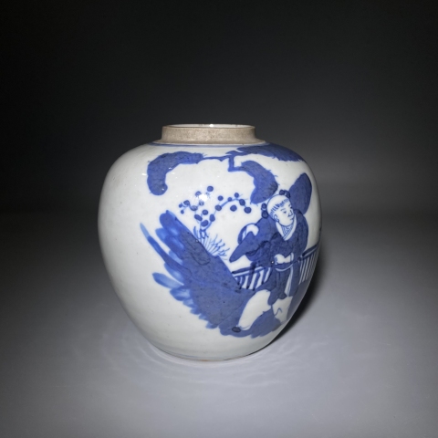 古玩陶瓷一口價晚清人物紋青花罐拍賣，當前價格1380元