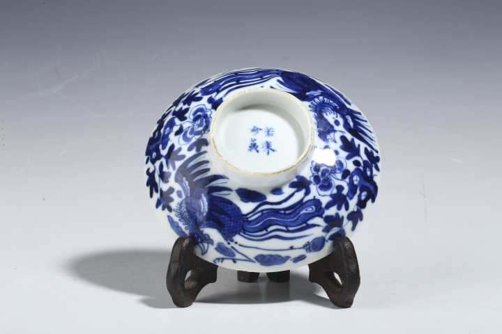古玩陶瓷晚清·青花鳳穿牡丹紋蓋碗拍賣，當前價格3280元