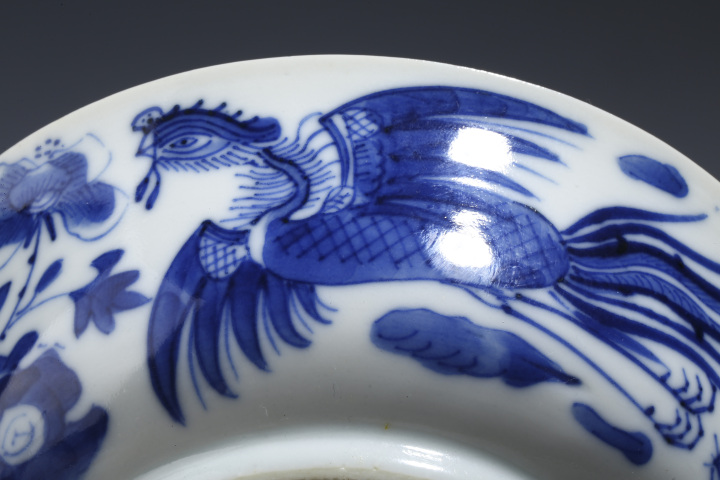 古玩陶瓷晚清·青花鳳穿牡丹紋蓋碗拍賣，當前價格3280元