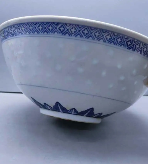 古玩陶瓷精美創匯時期青花花卉紋大碗拍賣,當前價格120元