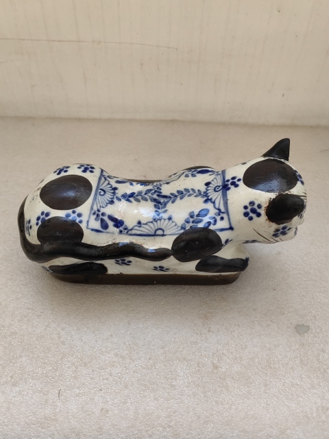 古玩陶瓷磁州窯青花褐釉貓枕拍賣，當前價格680元