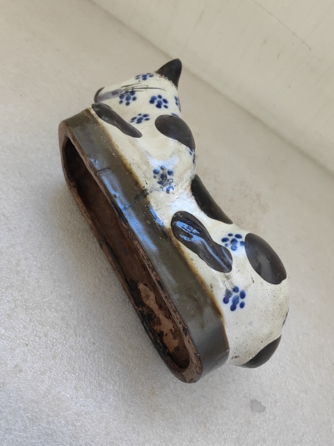 古玩陶瓷磁州窯青花褐釉貓枕拍賣，當前價格680元