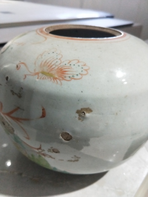 古玩陶瓷花卉紋西瓜罐拍賣，當前價格90元