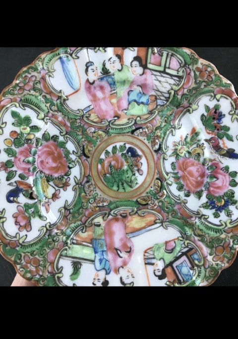 古玩陶瓷廣彩人物花卉紋花口盤拍賣，當前價格968元