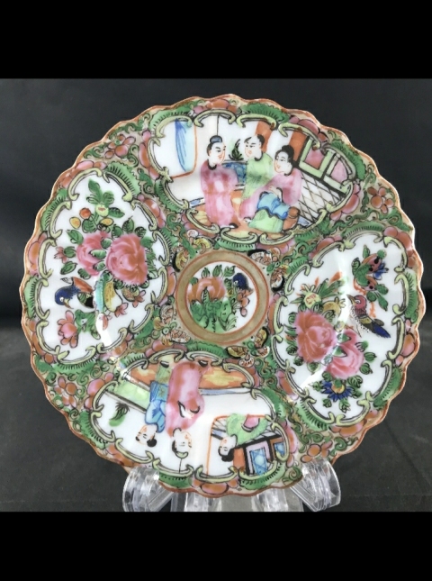 古玩陶瓷廣彩人物花卉紋花口盤拍賣，當前價格968元
