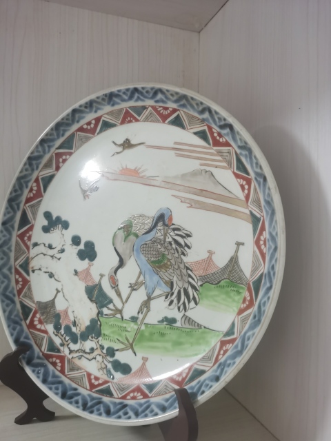古玩陶瓷鶴紋青花加彩盤拍賣,當前價格518元