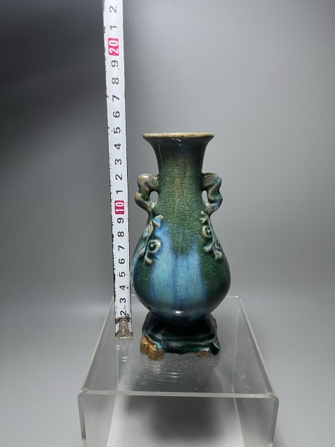 古玩陶瓷民國·窯變釉雙耳連坐瓶真品鑒賞圖