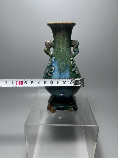 古玩陶瓷民國·窯變釉雙耳連坐瓶真品鑒賞圖
