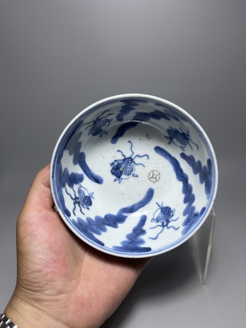 古玩陶瓷外紫金釉內青花金玉滿堂茶碗拍賣,當前價格600元