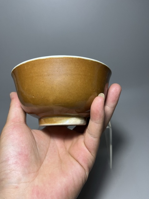 古玩陶瓷外紫金釉內青花金玉滿堂茶碗拍賣,當前價格600元
