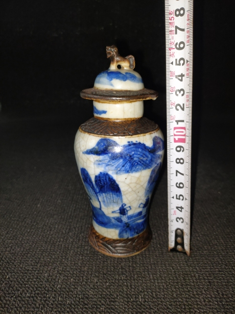 古玩陶瓷【精品】清晚期 哥釉鐵銹花青花山水紋蓋瓶【精品民窯】【傳世佳品】拍賣,當前價格0元