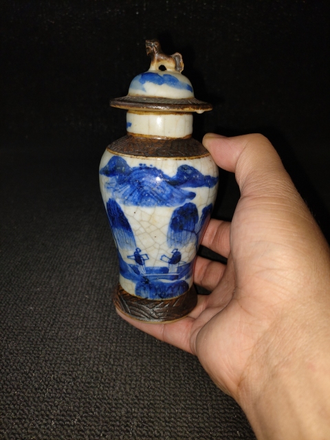 古玩陶瓷【精品】清晚期 哥釉鐵銹花青花山水紋蓋瓶【精品民窯】【傳世佳品】拍賣,當前價格0元
