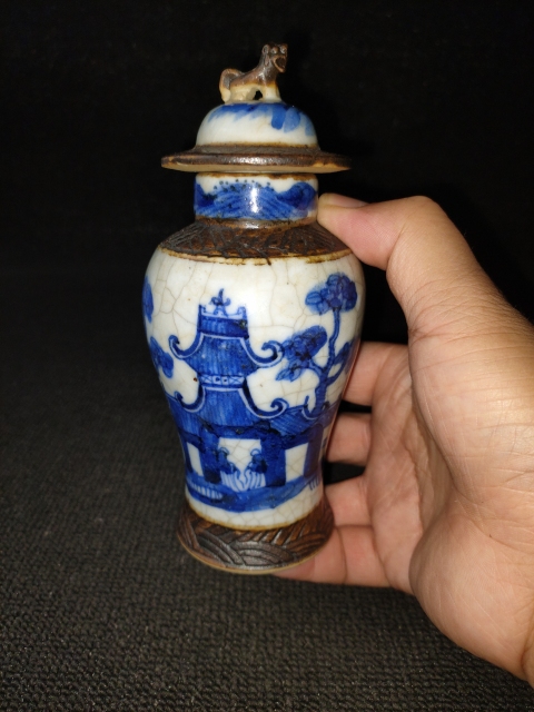 古玩陶瓷【精品】清晚期 哥釉鐵銹花青花山水紋蓋瓶【精品民窯】【傳世佳品】拍賣,當前價格0元