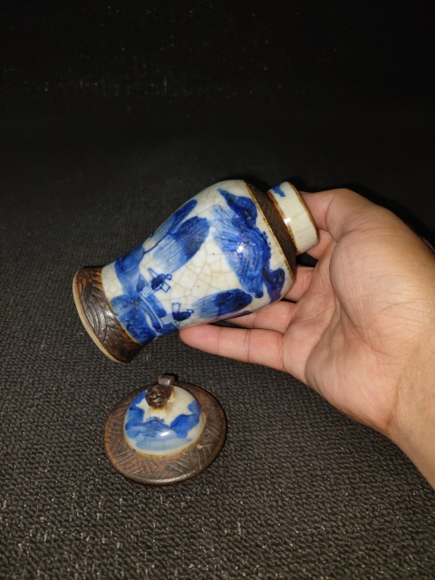古玩陶瓷【精品】清晚期 哥釉鐵銹花青花山水紋蓋瓶【精品民窯】【傳世佳品】拍賣,當前價格0元