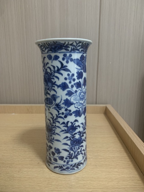 古玩陶瓷清晚期 青花花鳥紋花觚拍賣,當前價格3500元