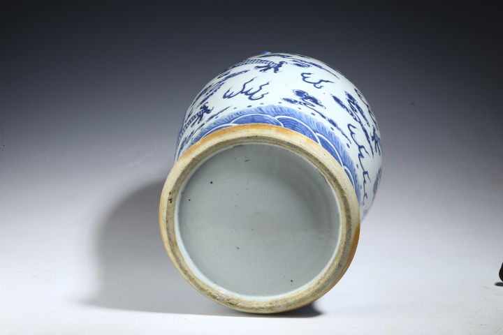 1211 中国 清代   古青花染付 双龍戯珠文　蓋つき器  時代物 1211 中国 清代 古青花染付 双龍戯珠文 蓋つき器