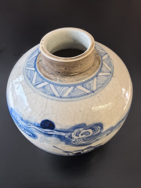 古玩陶瓷煨瓷青花(楓橋夜泊）蓋罐拍賣，當前價格23888元