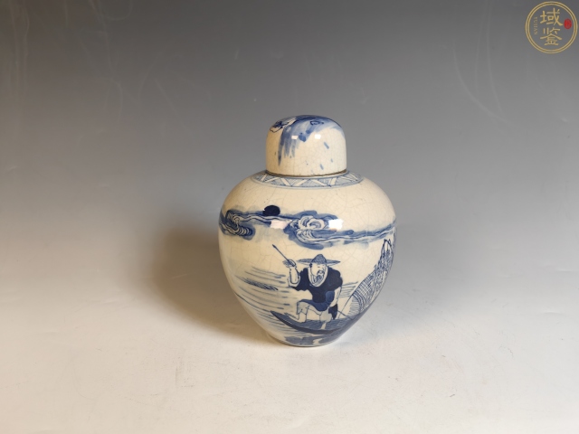 古玩陶瓷煨瓷青花(楓橋夜泊）蓋罐拍賣，當前價格23888元