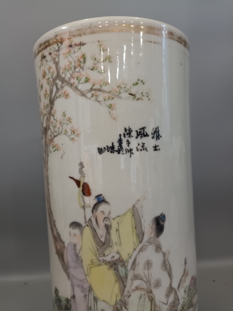 古玩陶瓷民國淺降彩人物故事紋帽筒拍賣,當前價格399元