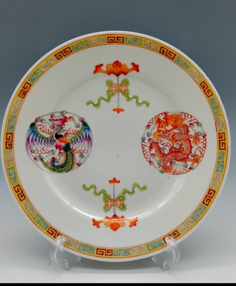 粉彩龍鳳紋皿 大清光緒年製 箱付 時代物