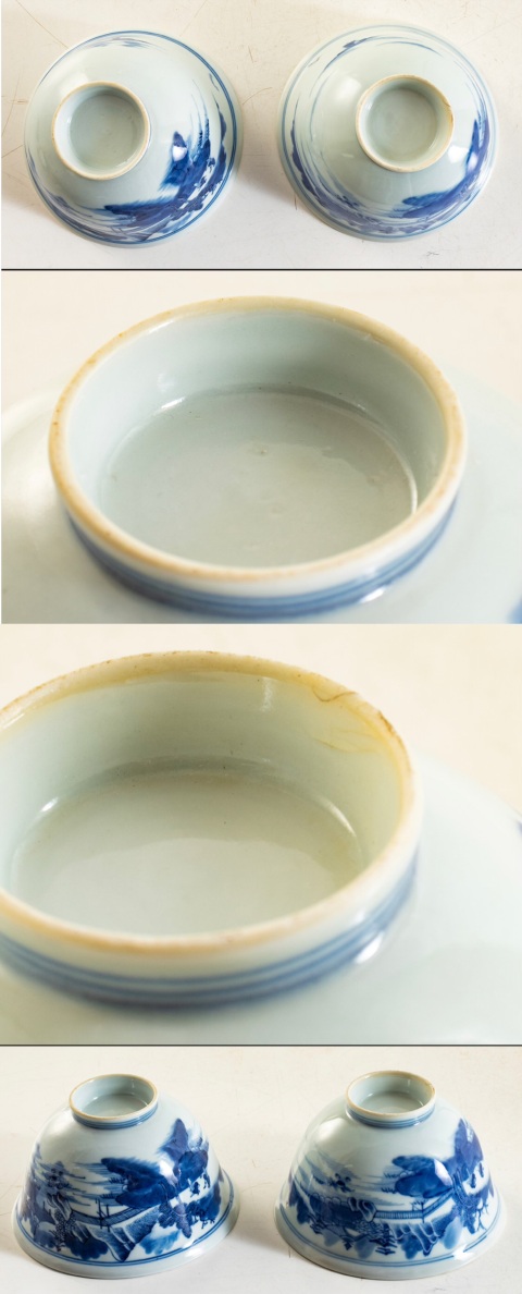 古玩陶瓷清中期 青花山水人物紋蓋碗 一對拍賣,當前價格8000元