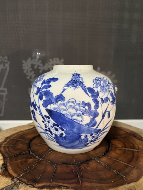 古玩陶瓷光緒花鳥紋青花罐拍賣,當前價格199元
