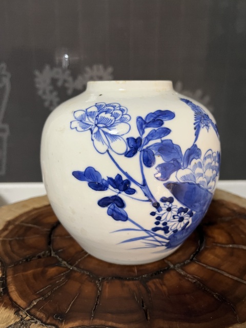 古玩陶瓷光緒花鳥紋青花罐拍賣,當前價格199元