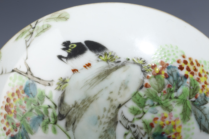 古玩陶瓷晚清·淺絳彩花鳥紋高足碗拍賣，當前價格15800元