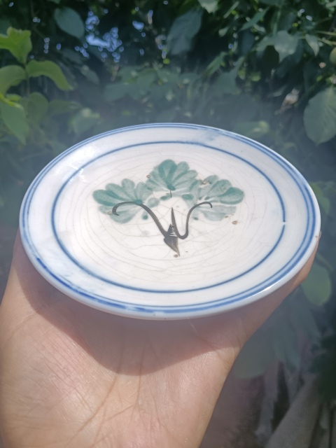 古玩陶瓷清晚期～青花彩繪花卉紋盤拍賣，當前價格128元