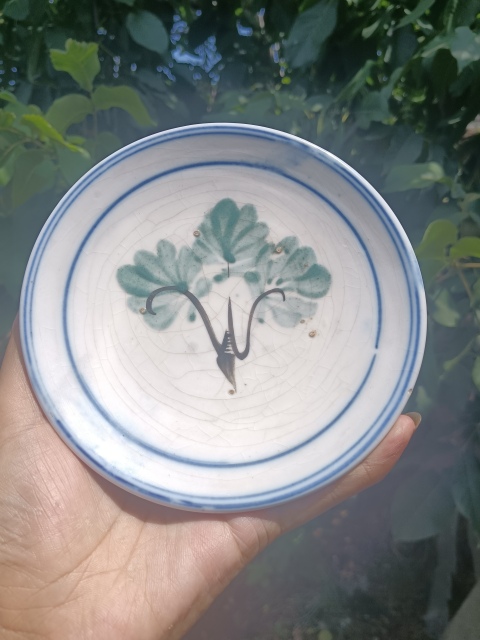 古玩陶瓷清晚期～青花彩繪花卉紋盤拍賣，當前價格128元