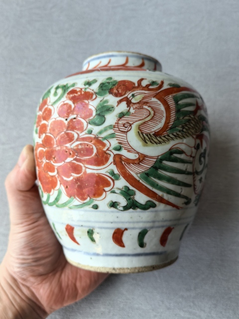 古玩陶瓷順治五彩鳳穿牡丹紋蓋罐拍賣,當前價格11888元