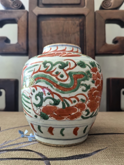 古玩陶瓷順治五彩鳳穿牡丹紋蓋罐拍賣,當前價格11888元
