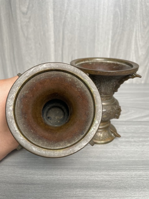 古玩銅器清晚期 銅尊一對拍賣，當前價格550元
