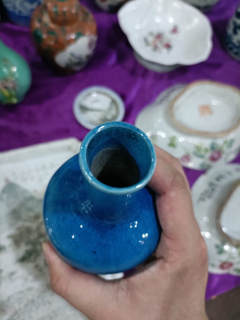 古玩陶瓷民國藍釉天球瓶拍賣，當前價格3888元