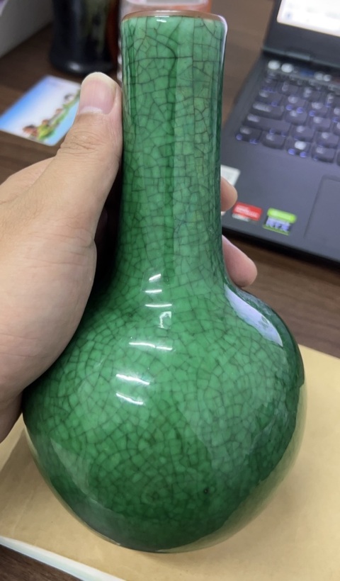 古玩陶瓷清綠哥釉天球瓶拍賣,當前價格4280元