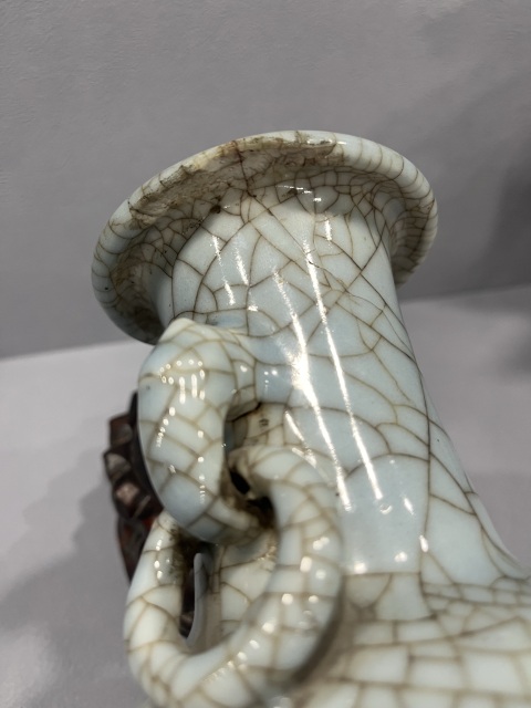 古玩陶瓷藍哥釉雙耳銜環撇口瓶拍賣,當前價格4500元