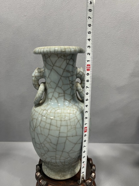 古玩陶瓷藍哥釉雙耳銜環撇口瓶拍賣,當前價格4500元