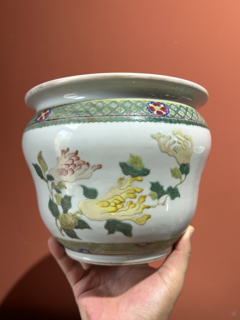 古玩陶瓷清代光緒粉彩三多紋花盆拍賣，當前價格22800元