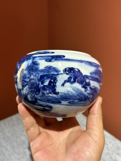 古玩陶瓷清代光緒青花雙獾圖筆洗拍賣,當前價格45800元