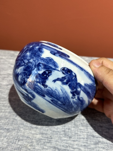 古玩陶瓷清代光緒青花雙獾圖筆洗拍賣,當前價格45800元
