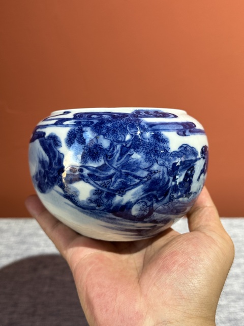 古玩陶瓷清代光緒青花雙獾圖筆洗拍賣,當前價格45800元
