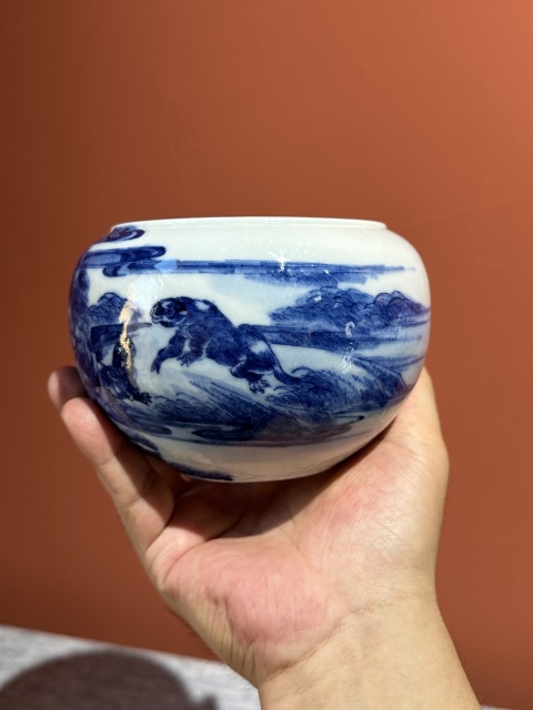 古玩陶瓷清代光緒青花雙獾圖筆洗拍賣,當前價格45800元