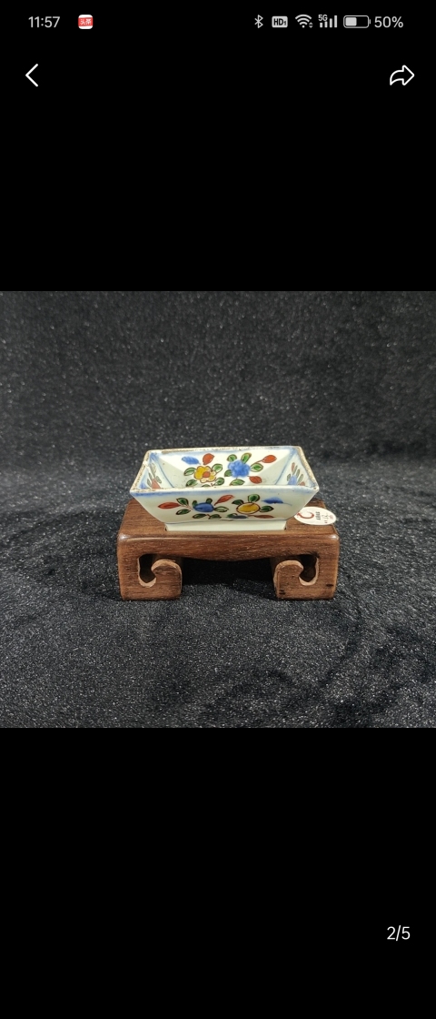 古玩陶瓷青花五彩花卉紋四方盤拍賣，當前價格25000元