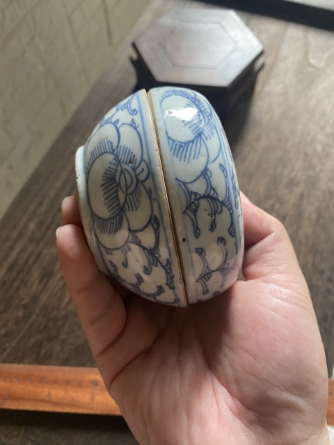 古玩陶瓷道光青花纏枝喜字粉盒蓋盒印泥盒拍賣,當前價格1688元
