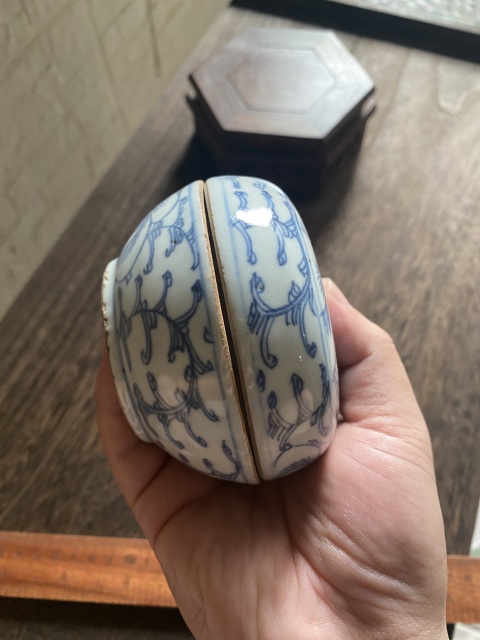 古玩陶瓷道光青花纏枝喜字粉盒蓋盒印泥盒拍賣,當前價格1688元