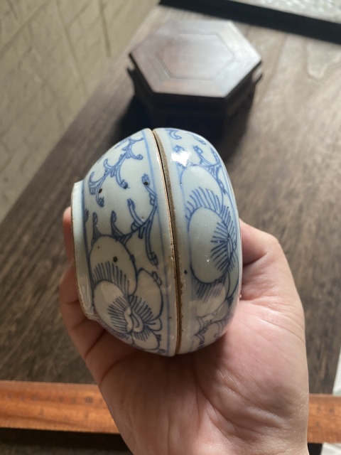 古玩陶瓷道光青花纏枝喜字粉盒蓋盒印泥盒拍賣,當前價格1688元