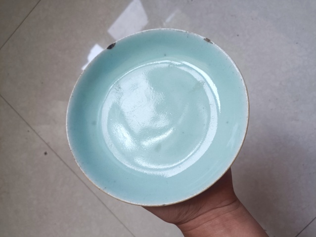 古玩陶瓷清中期豆青釉盤拍賣，當(dāng)前價(jià)格128元